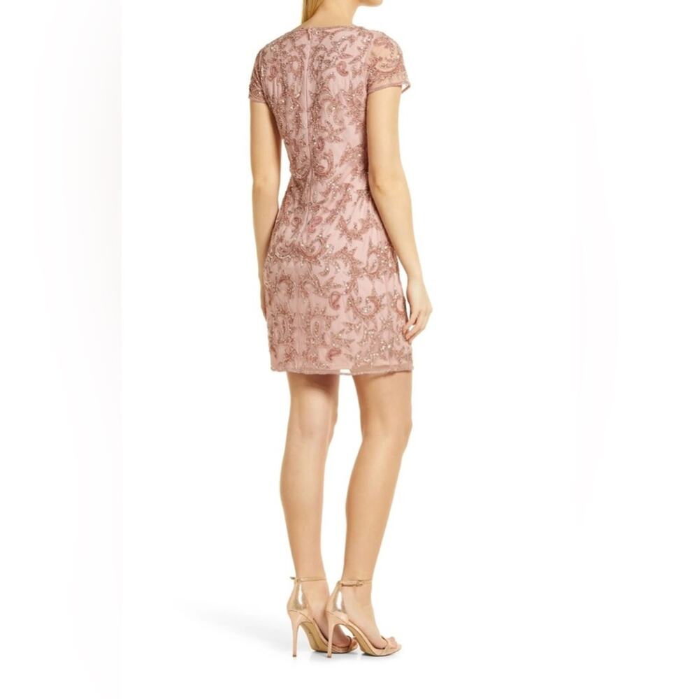 Pisarro Nights Mesh Beaded Cocktail Dress - Powdery Pink - Picture 5 of 12